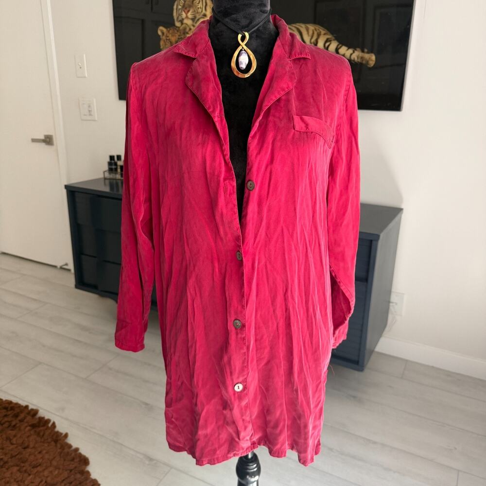 Victoria's Secret Vintage 100% Silk Red Button Down Sleep Shirt Dress Small